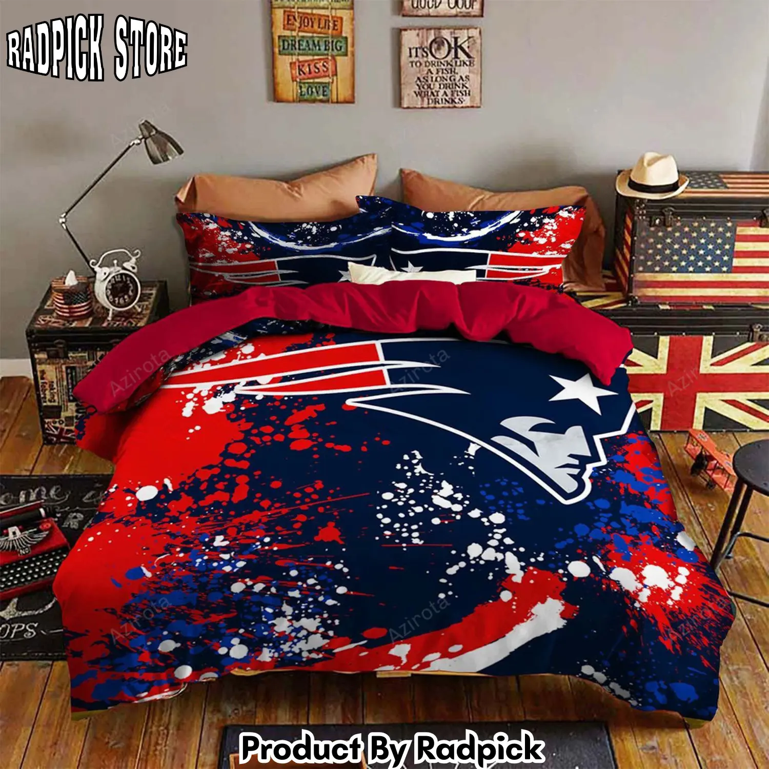 Radpick v6 new england patriots bedding set sleepy duvet cover pillow cases decor home rp327519